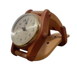 Desk Or Wall Clock Hand Made Wood Watch Replica Works Rare Unique 15" Vintage